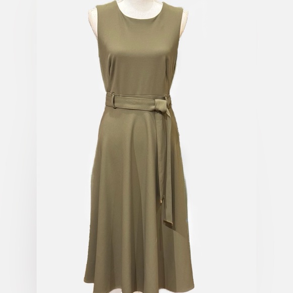 Calvin Klein Dresses & Skirts - Calvin Klein Carper Olive Green Sleeveless A-Line Dress with Belt Sz 6